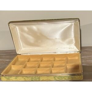 MELE Vintage MCM Yellow Green Floral 13 Compartment Travel Clamshell Jewelry Box